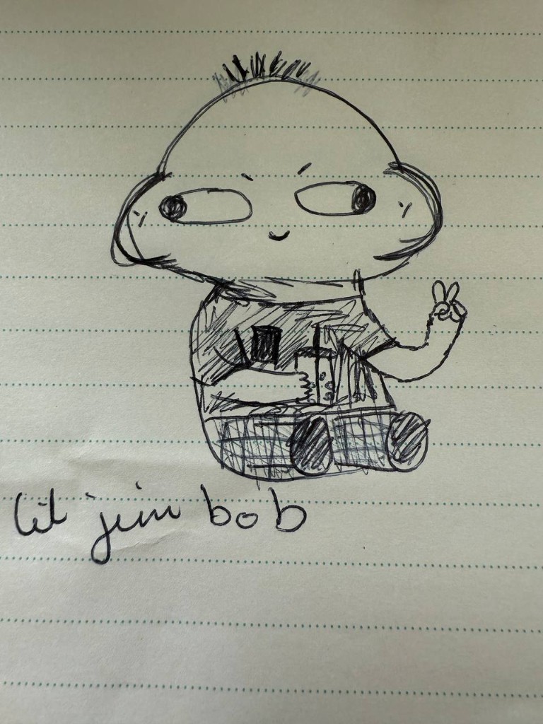 Lil Jim Bob sitting with a drink and peace sign